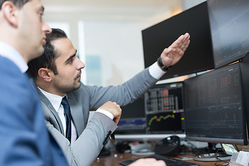 Image showing Stock brokers looking at computer screens, trading online.