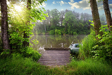 Image showing Fishing lake in sunny evening