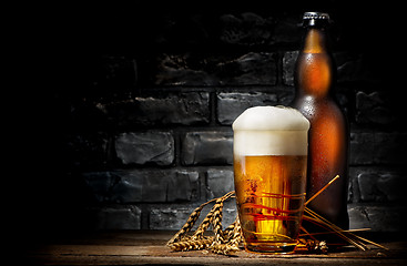 Image showing Beer in glass and bottle