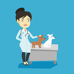 Image showing Veterinarian examining dogs vector illustration.