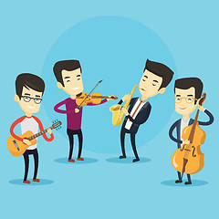 Image showing Band of musicians playing on musical instruments.