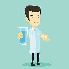 Image showing Pharmacist giving pills and glass of water.