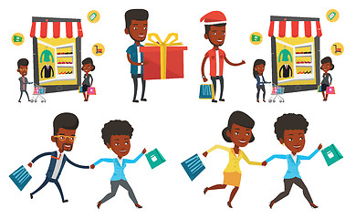 Image showing Vector set of shopping people characters.