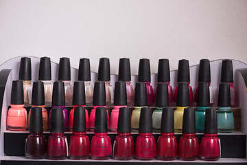 Image showing Set of different bottles of nail polish