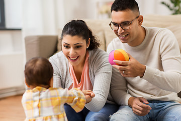 Image showing happy family and baby daugter playing at home