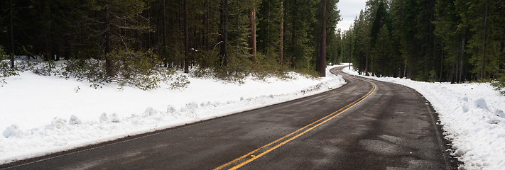 Image showing Long Panoramic Composition Open Road Two Lane Highway Winter Sea