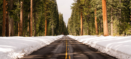 Image showing Long Panoramic Composition Open Road Two Lane Highway Winter Sea