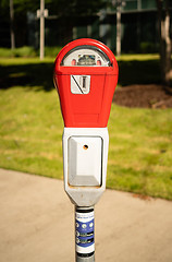 Image showing Fire Engine Red Downtown City Center Parking Meter