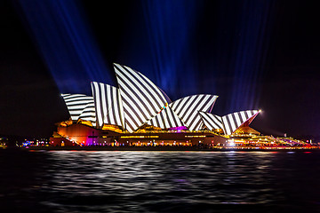 Image showing Sydney Opera House with geometric stripes during Vivid Sydney