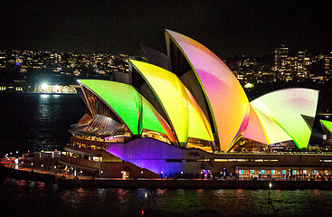 Image showing Sydney Opera House illuminated in colour