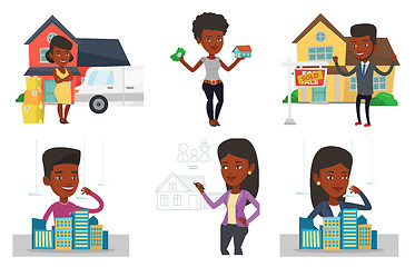 Image showing Vector set of real estate agents and house owners.