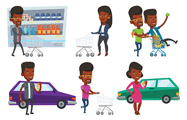 Image showing Vector set of shopping people characters.