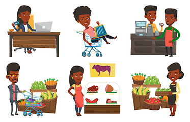 Image showing Vector set of shopping people characters.