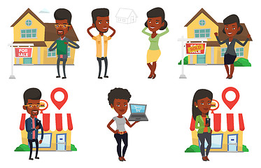 Image showing Vector set of real estate agents and house owners.