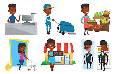 Image showing Vector set of shopping people characters.