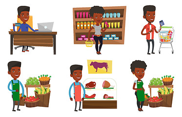 Image showing Vector set of shopping people characters.