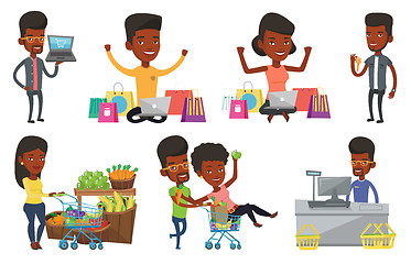 Image showing Vector set of shopping people characters.