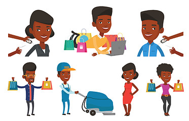 Image showing Vector set of shopping people characters.