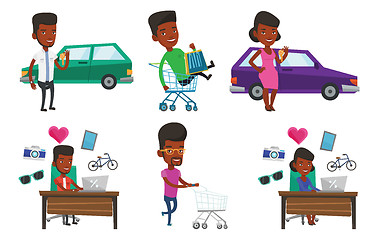 Image showing Vector set of shopping people characters.