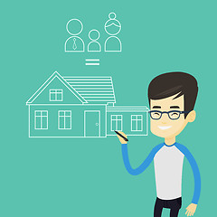 Image showing Young asian man drawing family house.