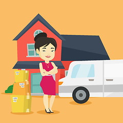 Image showing Woman moving to house vector illustration.