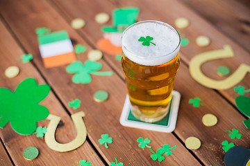 Image showing glass of beer and st patricks day decorations