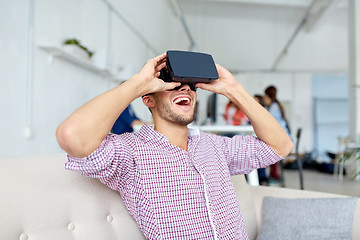 Image showing happy man with virtual reality headset at office