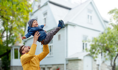 Image showing father with son playing and having fun outdoors