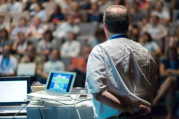 Image showing Public speaker giving talk at Business Event.