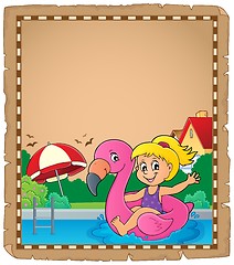 Image showing Parchment with girl on flamingo float 1