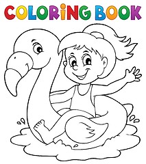 Image showing Coloring book girl on flamingo float 1