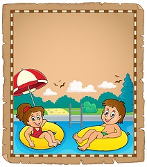 Image showing Parchment with children in swim rings