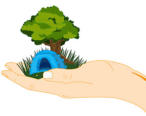 Image showing Glade and tree in palm of the person