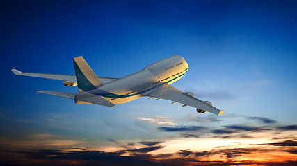 Image showing an Airplane and the sunset sky