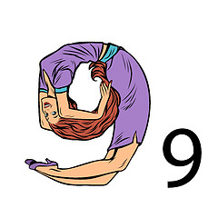 Image showing number 9 nine. Business people silhouette alphabet