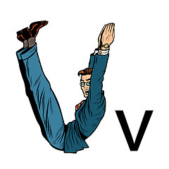 Image showing letter V vee. Business people silhouette alphabet