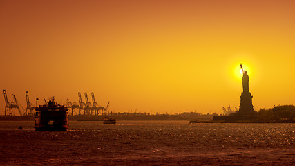 Image showing the Liberty Statue at sunset