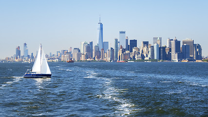 Image showing New York City Manhattan skyline from the sea
