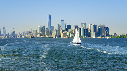 Image showing New York City Manhattan skyline from the sea