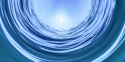 Image showing curved tunnel blue ocean with sun