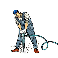 Image showing Working man with jackhammer