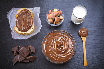 Image showing Hazelnut Nougat cream on slice of bread