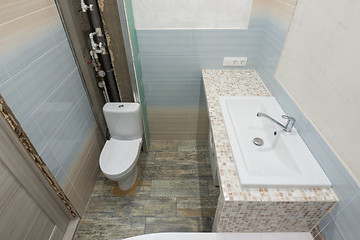 Image showing Repair in the bathroom, top view of the toilet and washbasin