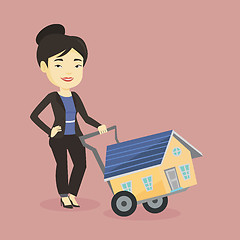 Image showing Young woman buying house vector illustration.