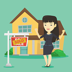 Image showing Real estate agent with sold placard.