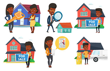 Image showing Vector set of real estate agents and house owners.