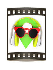 Image showing Glamour map pointer in sunglasses and headphones. 3d illustratio