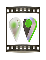 Image showing Realistic 3d pointer of map. 3d illustration. The film strip.