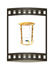 Image showing Golden Hourglass. 3d illustration. The film strip.