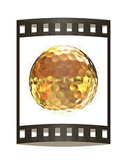 Image showing 3d rendering of a golfball in gold. The film strip.